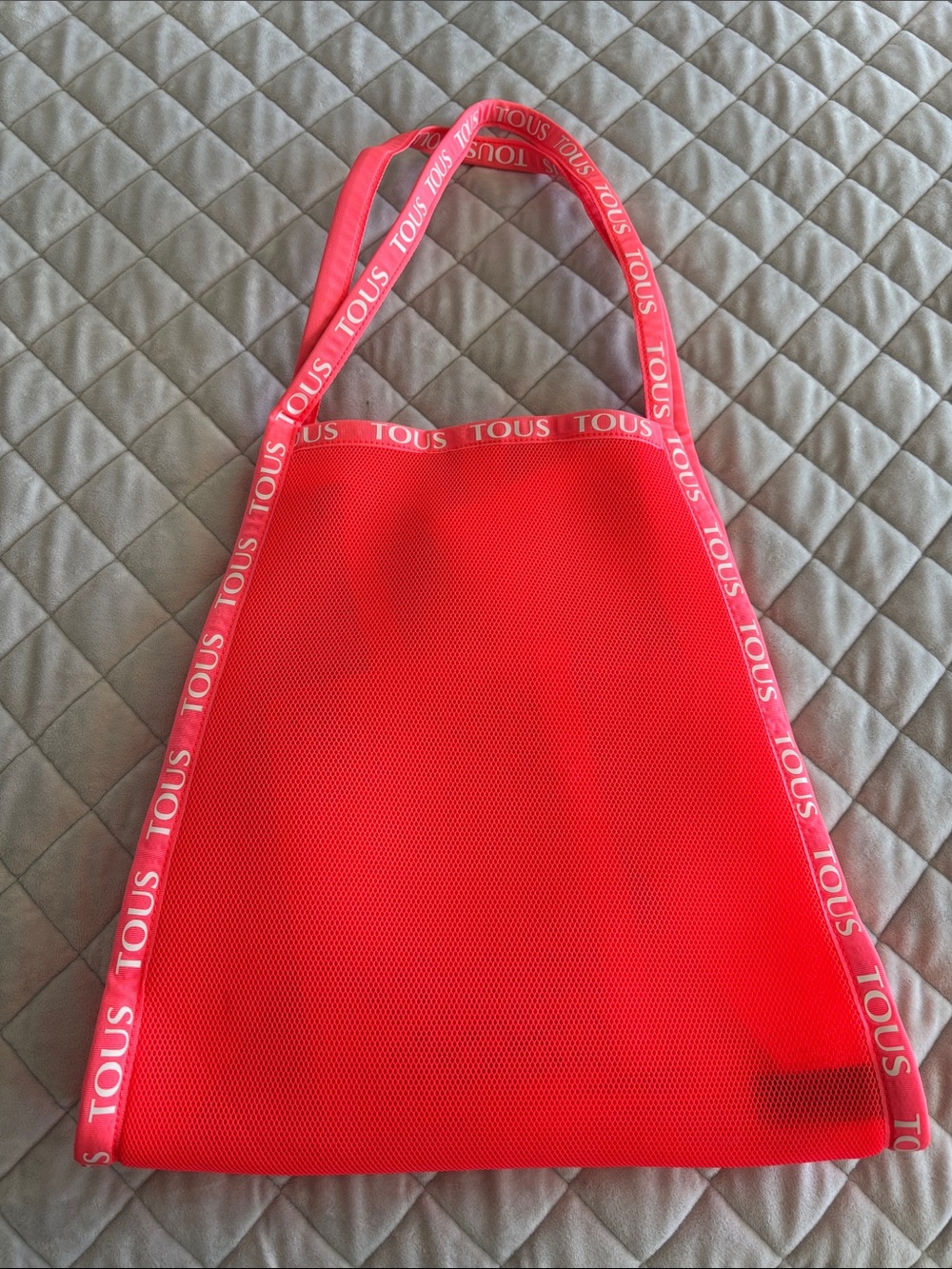 TOUS Neon Red Mesh Tote with Logo Straps